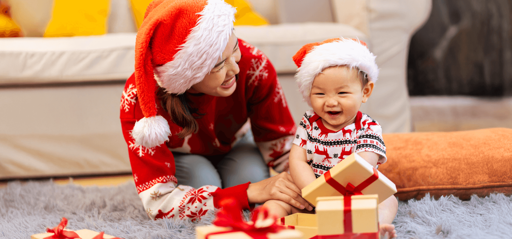 Mom and baby with gifts